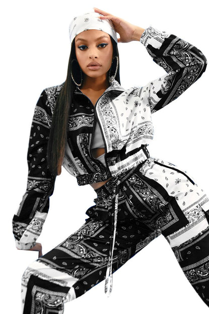 Paisley Bandana Print Two 2 Piece Set Women Fitness Sweatsuit Zipper Up Sweatshirt + Jogger Pants Set Tracksuit Vintage Outfits eprolo