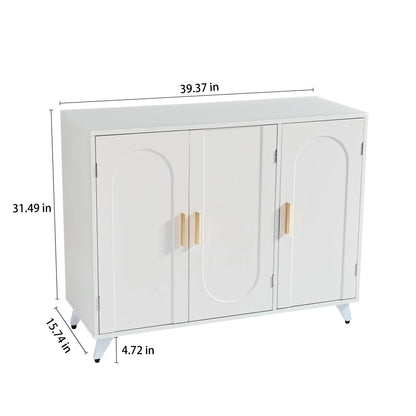 Sideboard Buffet Cabinet – Ivory White Elegance with 3 Doors & Removable Shelves - Shello's Creative Boutique