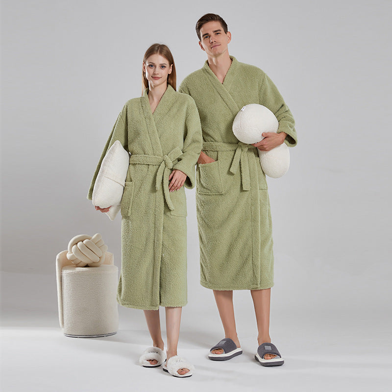 Autumn and winter long sleeved coral fleece couple bathrobe with added fat and plus size yukata long sleepwear eprolo