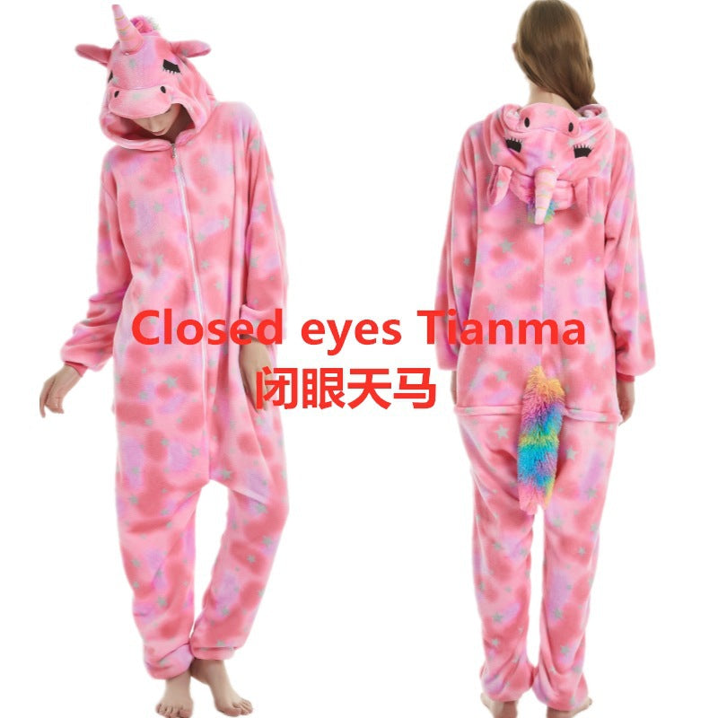 Flannel Cartoon Animal Onesie Pajamas - Cozy One-Piece for Adults & Teens