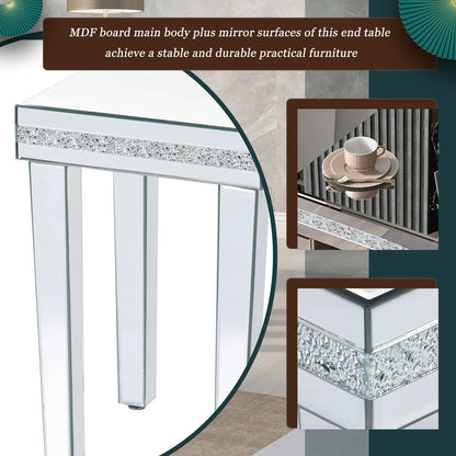 ON-TRANS glass mirror edge table, easy to assemble crystal design and adjustable height leg edge table, silver - Shello's Creative Boutique
