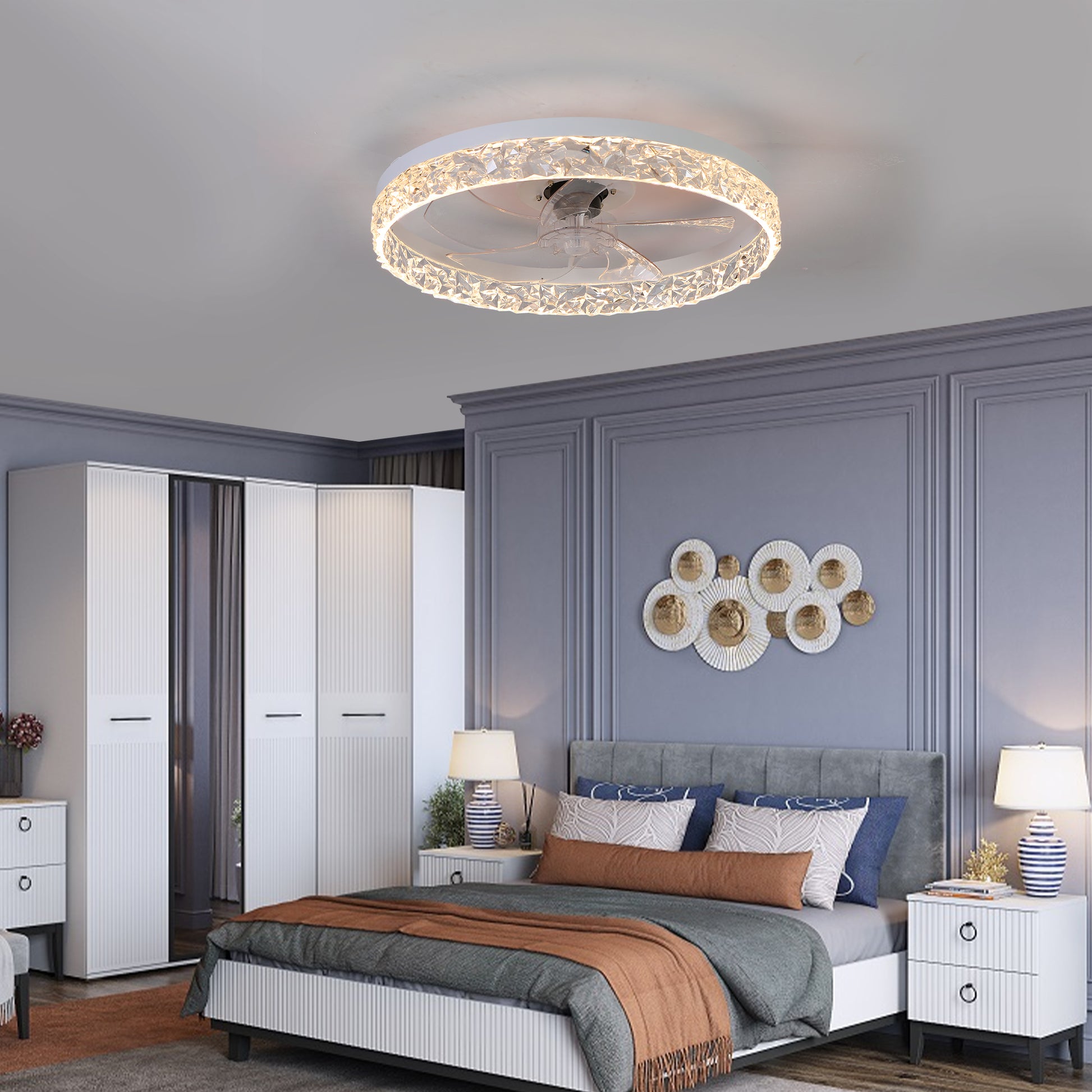 Modern acrylic ceiling fan light with remote control, dimmable LED pendant light, 6-speed adjustable, silent motor eprolo