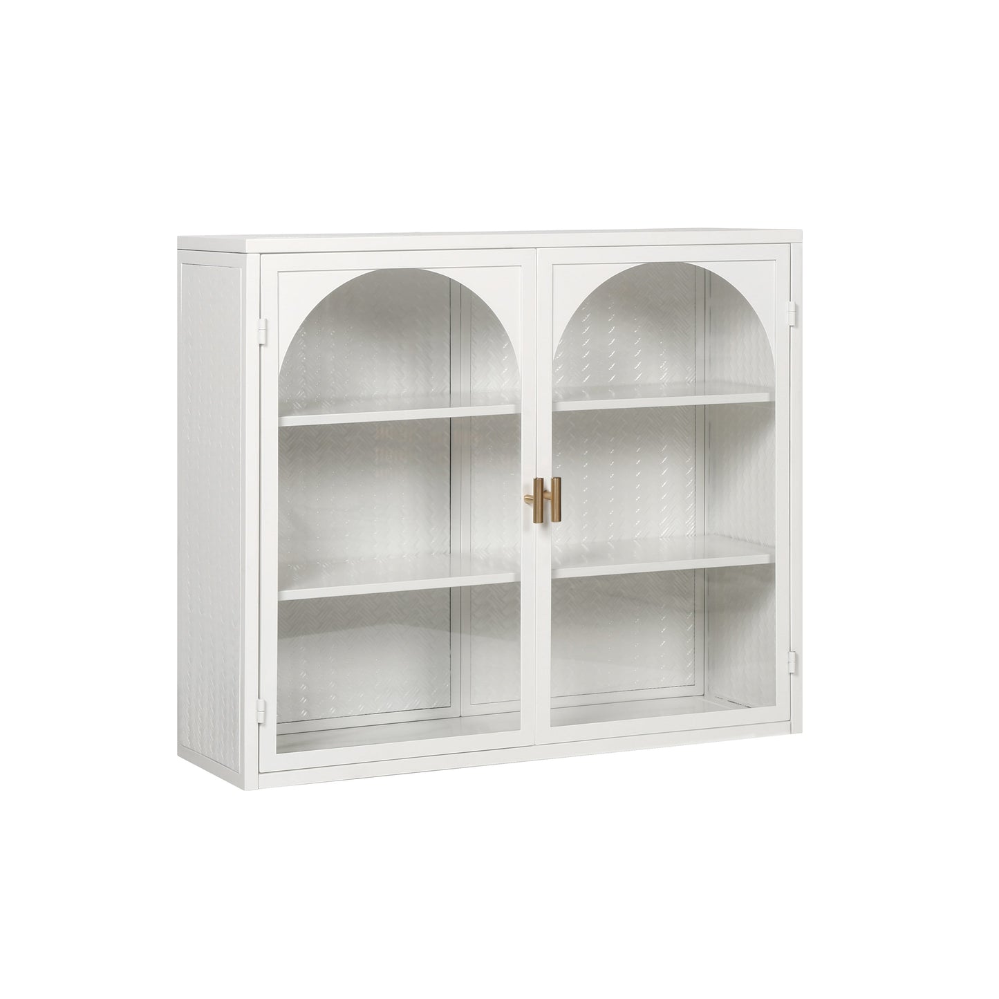 27.56"Glass Doors Modern Two-door Wall Cabinet with Featuring Three-tier Storage White eprolo