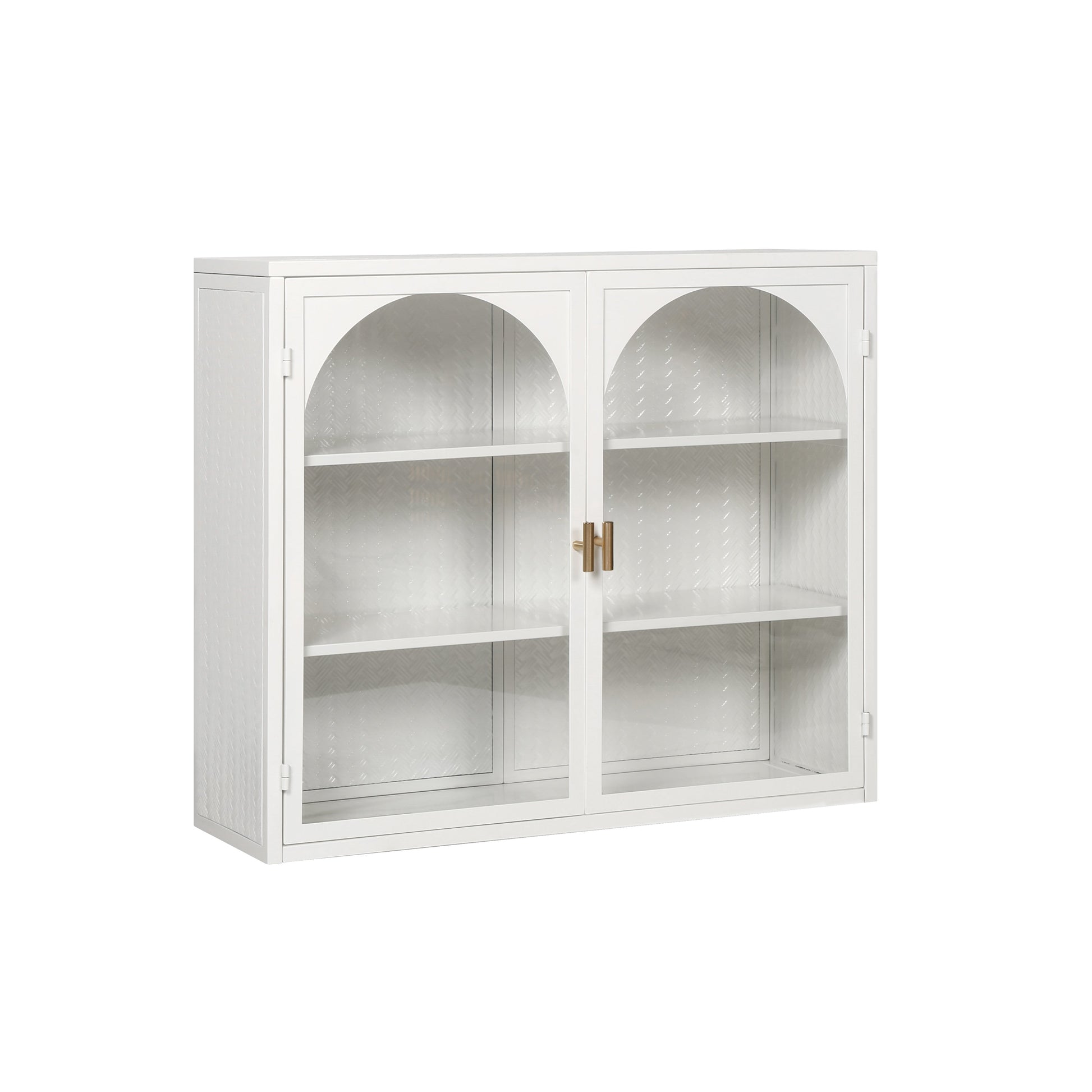 27.56"Glass Doors Modern Two-door Wall Cabinet with Featuring Three-tier Storage White eprolo