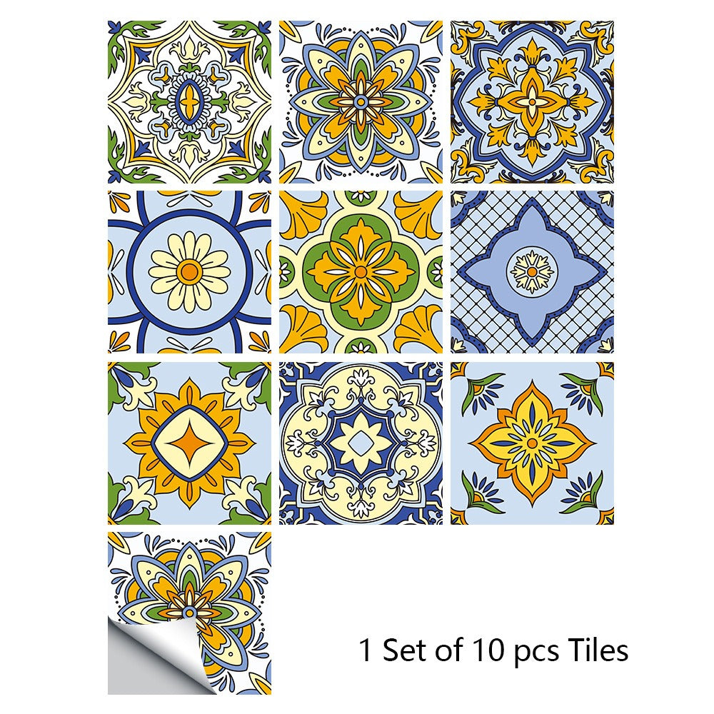 10 Piece Set Of Datura Mosaic Small Flower Imitation Ceramic Tile Sticker For Home Renovation Kitchen And Bathroom Decoration Self-Adhesive Wall Sticker