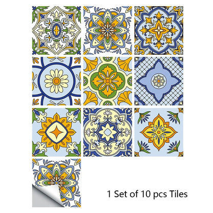10 Piece Set Of Datura Mosaic Small Flower Imitation Ceramic Tile Wall Sticker - Shello's Creative Boutique