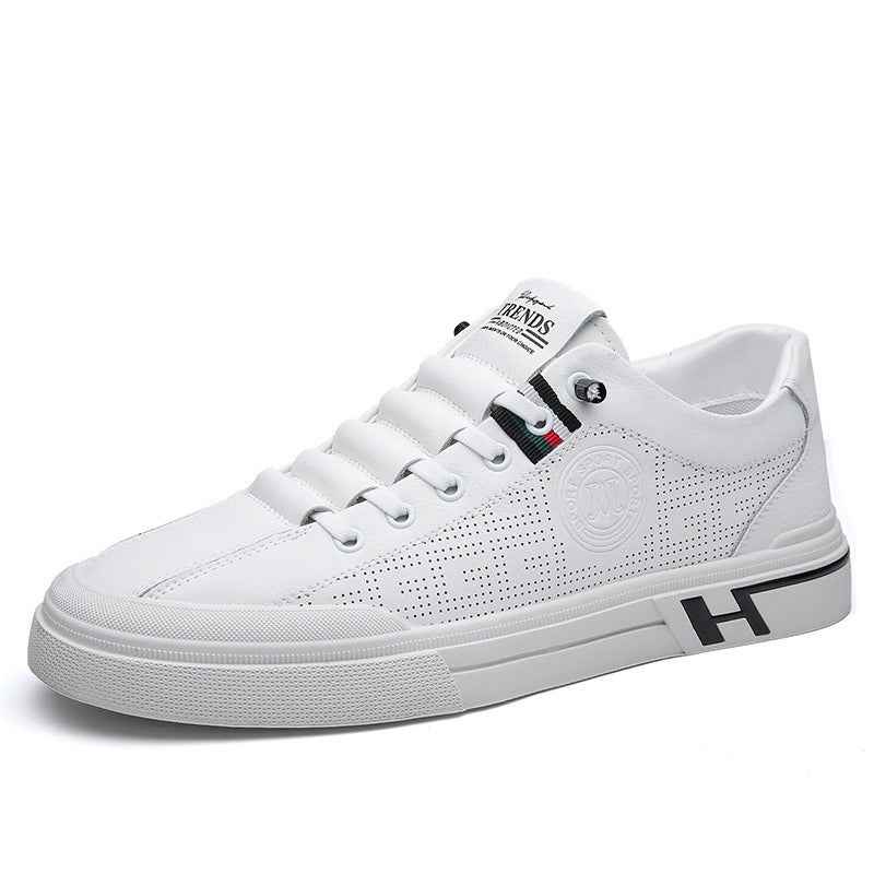 Summer Casual Board Shoes for Men - Hollowed Out Soft Leather Sole Breathable White Shoes