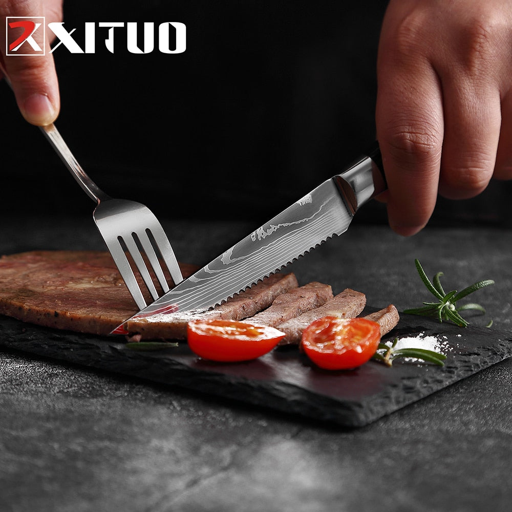 XITUO Sharp Steak Knife Set 7CR17 Stainless Steel Serrated Meat Slicing Knife Multipurpose Restaurant Cutlery Chef Knives 1-6Pcs eprolo