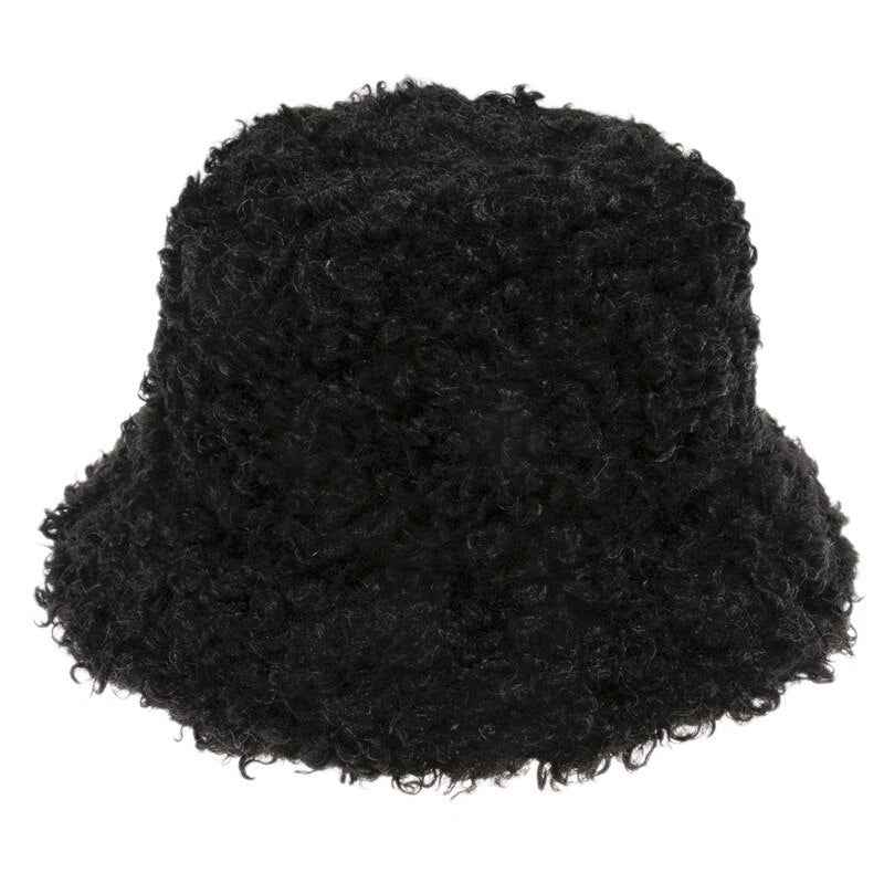 Women's Faux Fur Bucket Hat - Warm Fluffy Winter Hat for Outdoor & Casual Wear