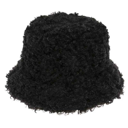 Women's Faux Fur Bucket Hat - Warm Fluffy Winter Hat for Outdoor & Casual Wear
