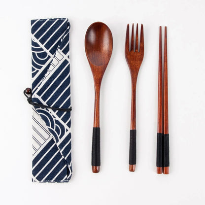 Japanese Style Long Handled Spoons, Forks, Chopsticks, Three Piece Set Of Wooden Portable Tableware, Chopsticks, Spoons, Set - Shello's Creative Boutique