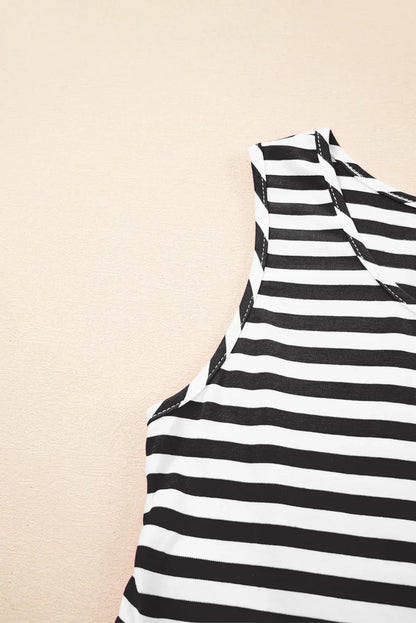 Rose Stripe U Neck Sleeveless Loose Fit Mini Dress - Shello's Creative Boutique