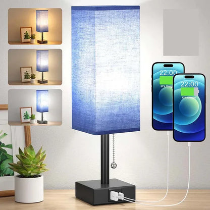 Linen 90 square desk lamp zipper switch three color temperature variable light A+C USB charging - Shello's Creative Boutique