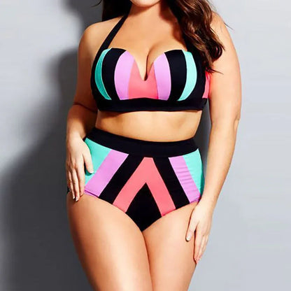 Plus Size Push Up women swimsuit bikini set Large size rainbow color high waist lady swimming suit bath shower wear bikini - Shello's Creative Boutique