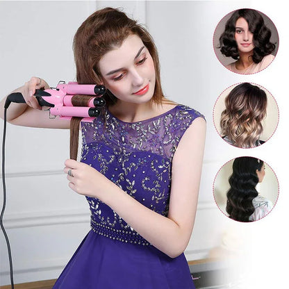LED Ceramic Triple Barrel Hair Curler Irons Hair Wave Waver Styling Tools Hair Styler Wand - Shello's Creative Boutique