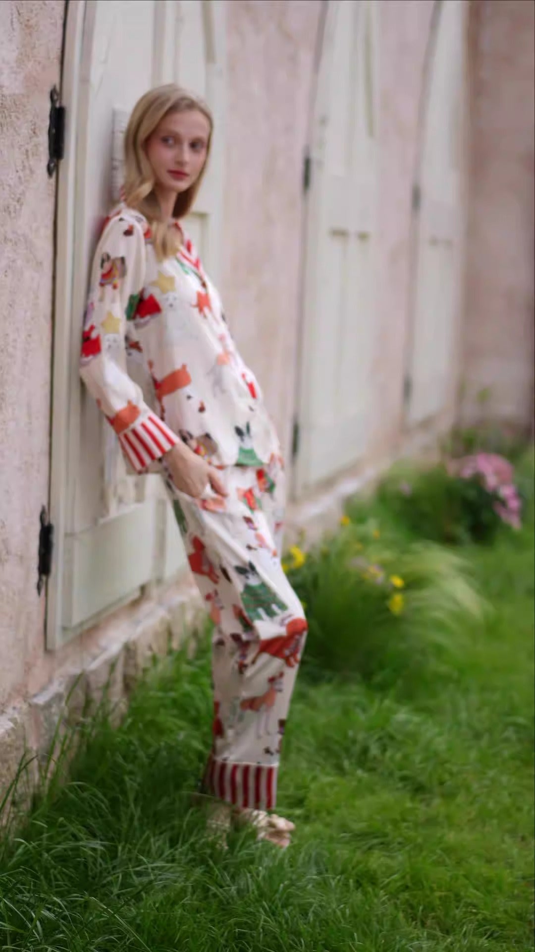 Ins style pajamas women autumn long-sleeved trousers lapel imitation silk thin home clothes set eprolo
