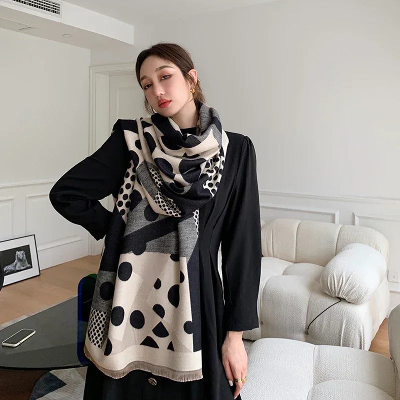Luxury brand Winter Scarf Women Soft Cashmere Warm Pashmina Casual Dot Print Scarves Wrap Thick Long - Shello's Creative Boutique