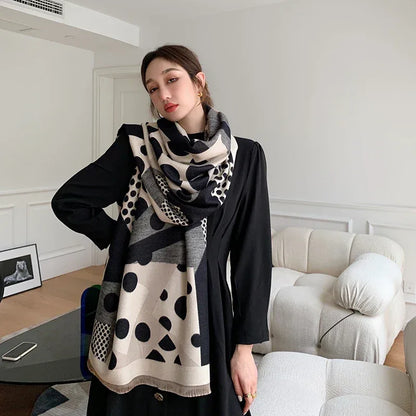 Luxury brand Winter Scarf Women Soft Cashmere Warm Pashmina Casual Dot Print Scarves Wrap Thick Long - Shello's Creative Boutique