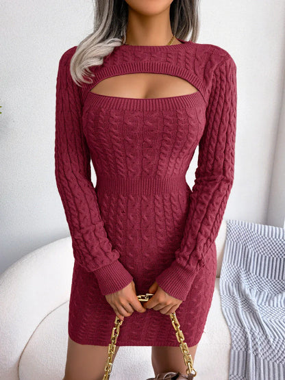 Elegant Keyhole Winter Bodycon - Long Sleeve, High Stretch, Ribbed Knit Women's Pencil Dress - Shello's Creative Boutique