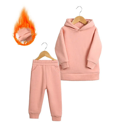 Thickened Autumn And Winter Clothing Children's Sports Suit Casual Pullover Hooded Sweater Trousers Two-Piece Set - Shello's Creative Boutique