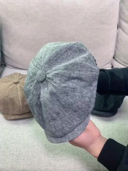 Men&Apos;S Retro Herringbone Flat Cap - Black Casual Beret with Vintage Style, Knitted Polyester, Perfect for Valentine&Apos;S Day, Everyday Headwear | Vintage Flat Cap | Knitted Texture Shello's Creative Boutique