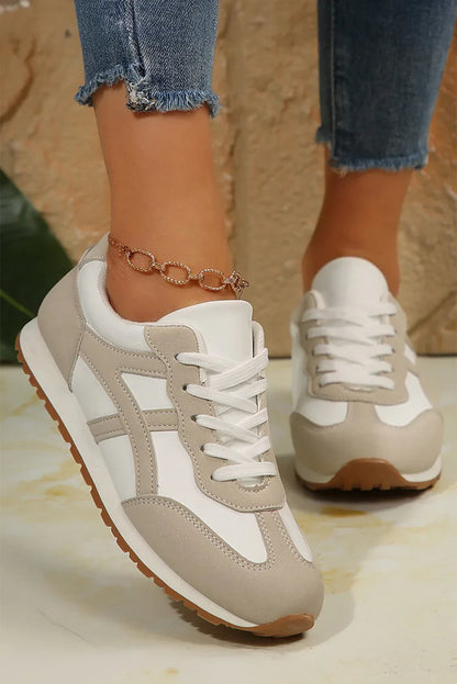 Pink Contrast Lace-Up Sneakers - Round Toe Casual Trainers - Shello's Creative Boutique