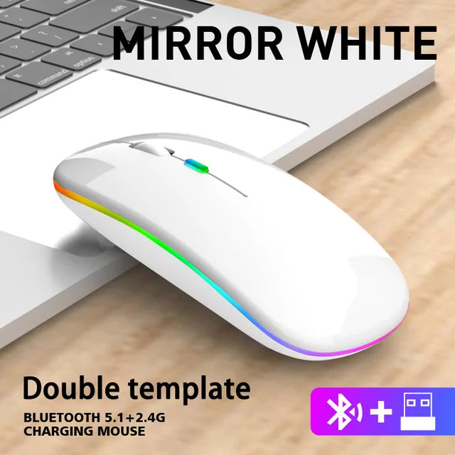 Wireless Mouse For Laptop PC Bluetooth RGB Rechargeable Computer Silent  LED  Ergonomic Gaming 