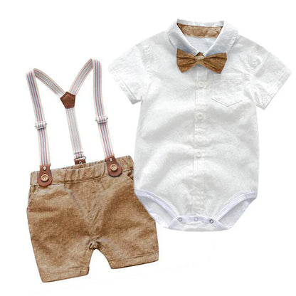 Summer Boy Baby Gentleman Suit Baby Romper Overalls Two-Piece British Style Handsome Clothing - Shello's Creative Boutique