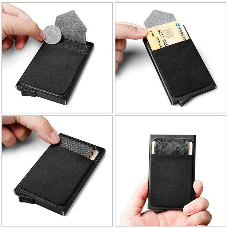 Business Men Credit Card Wallet Aluminum Cash ID Card Holder  Case Blocking Slim Metal Wallet Coin Purse Black eprolo