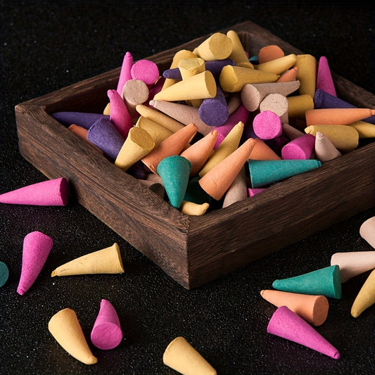 Assorted Backflow Incense Cones, Lavender Scent, Mixed Colors Home & Bathroom Air Purifying Wooden Incense Particle, Long-Lasting Fragrance - Shello's Creative Boutique