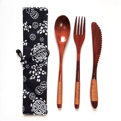 Japanese Style Long Handled Spoons, Forks, Chopsticks, Three Piece Set Of Wooden Portable Tableware, Chopsticks, Spoons, Set - Shello's Creative Boutique