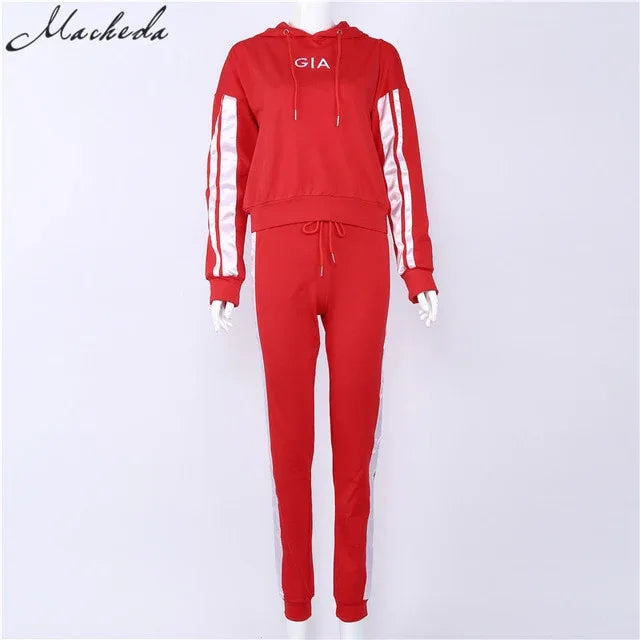 Nibbe spring Autumn fashion women Sportswear 2 piece set women White Red Active Wear Casual Sweat Pants Hooded Sweatshirt Hoodie - Shello's Creative Boutique