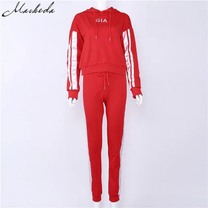 Nibbe spring Autumn fashion women Sportswear 2 piece set women White Red Active Wear Casual Sweat Pants Hooded Sweatshirt Hoodie - Shello's Creative Boutique