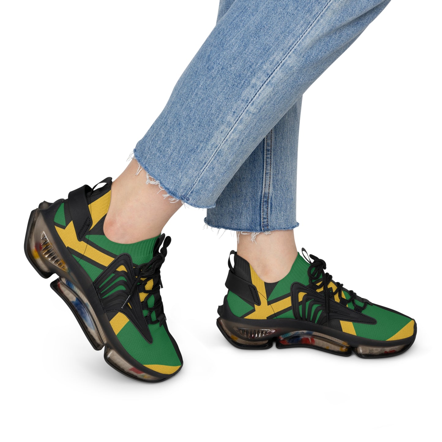 Mesh Sneakers — Bold Green & Gold Athletic Women's Trainers