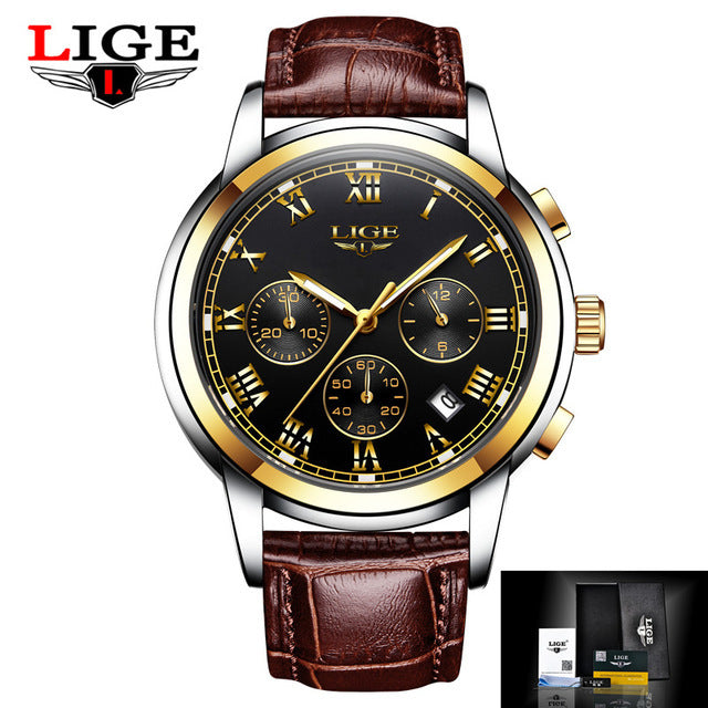 Lige Casual Fashion Trend Business Waterproof Belt Watch Men's Multi-Function Luminous Watch eprolo