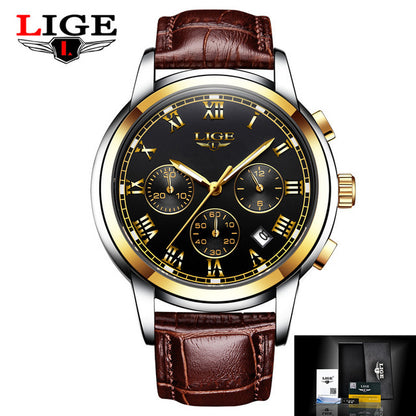 Lige Casual Fashion Trend Business Waterproof Belt Watch Men's Multi-Function Luminous Watch eprolo