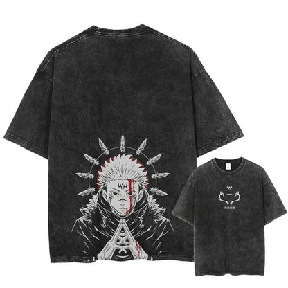 Anime Printed Streetwear Vintage Washed T-shirt Men Harajuku - Shello's Creative Boutique