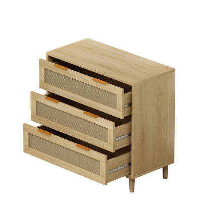 Premium 3-Drawer Rattan Storage Cabinet Set - Oak Finish (Set of 2) - Shello's Creative Boutique