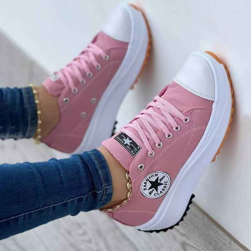 Low-cut single shoes for women, thick-soled canvas shoes, front lace-up platform soles, large size women's shoes-Shello's Creative Boutique