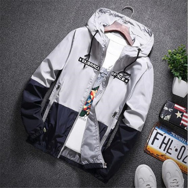  Spring Autumn Bomber Hooded Jacket Men Casual Slim Patchwork Windbreaker Jacket Male Outwear Zipper Thin Coat Brand Clothing