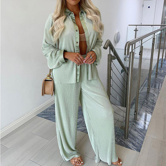 Autumn And Winter Long Sleeved Top Pants Loose Casual Pants Button Top Two Piece Suit eprolo