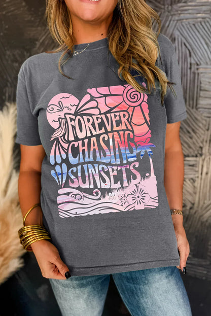 Gray FOREVER CHASING SUNSETS Graphic Summer T Shirt - Shello's Creative Boutique