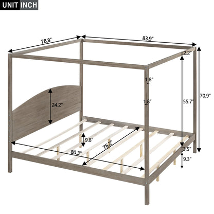 King Size Canopy Platform Bed with Headboard and Support Legs, Brown Wash - Shello's Creative Boutique