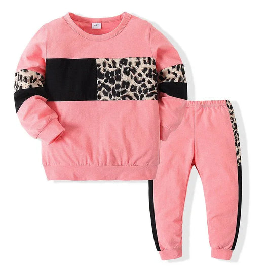 Sports children's clothing spring new boys and girls long-sleeved leopard print T-shirt casual two-piece suit - Shello's Creative Boutique