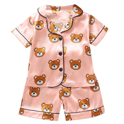 LJW Children's pajamas set Baby suit Kids Clothes Toddler Boys Girls Ice silk satin Tops Pants Set home Wear Kids pajamas - Shello's Creative Boutique