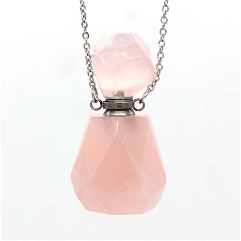 Natural Crystal Hexagonal Perfume Bottle Pendant Necklace  Fluorite Pendant Essential Oil Jar Chain Necklace Shello Creative Boutique