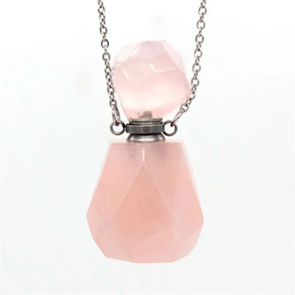 Natural Crystal Hexagonal Perfume Bottle Pendant Necklace Fluorite Pendant Essential Oil Jar Chain Necklace - Shello's Creative Boutique