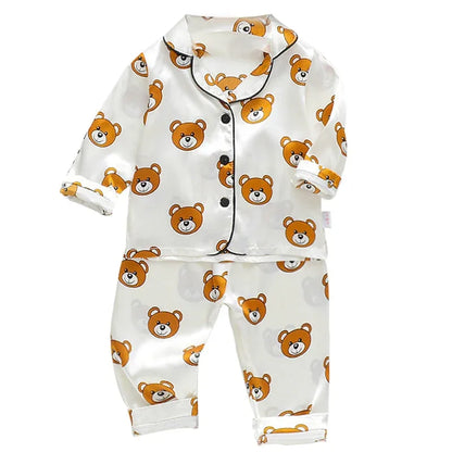 LJW Children's pajamas set Baby suit Kids Clothes Toddler Boys Girls Ice silk satin Tops Pants Set home Wear Kids pajamas - Shello's Creative Boutique