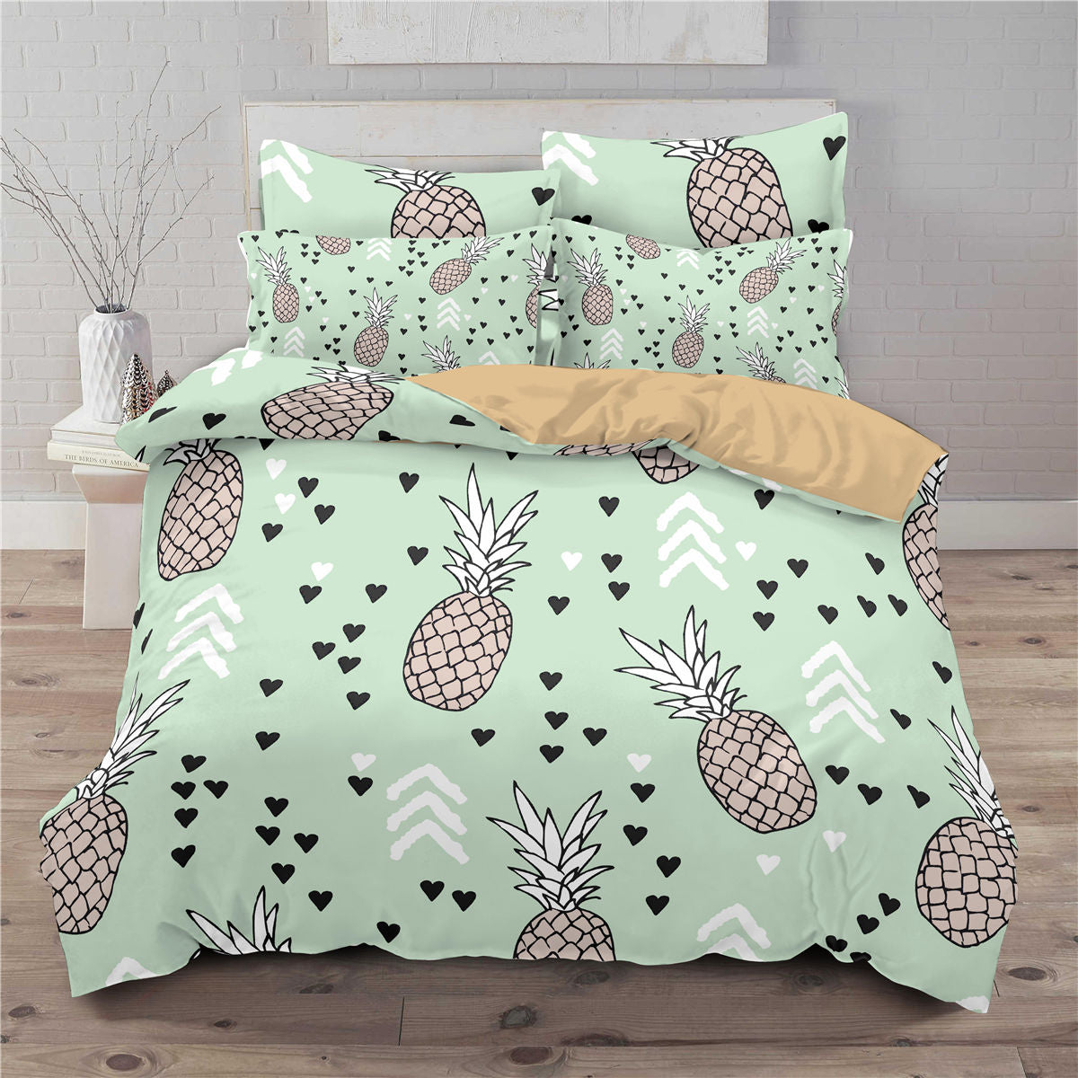 Small fresh pineapple 3D printed three-piece European and American bedding cover eprolo