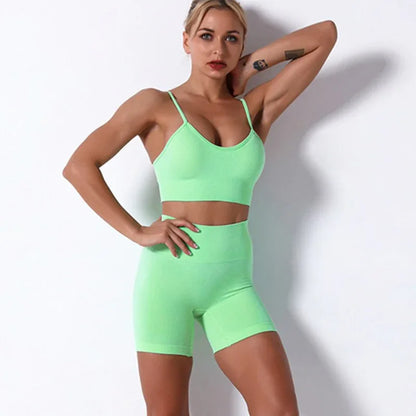2Pcs/3Pcs/4Pcs Yoga Set Women Clotching Fitness Sportswear Seamless High Waist Leggings Shorts Shirt Crop Top Sport Bra - Shello's Creative Boutique